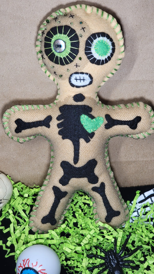 One-of-a-Kind Button-Eyed Stitchling Handmade Felt Art Doll – Ready to Ship