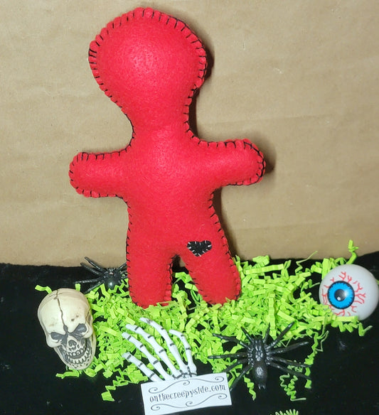 OOAK Red Button-Eyed Stitchling Handmade Felt Art Doll – Ready to Ship