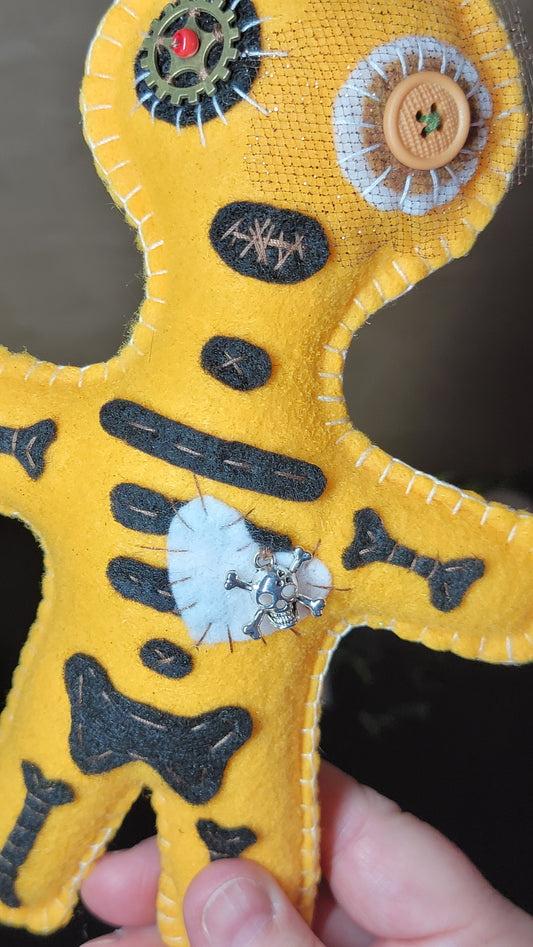 OOAK Yellow Button-Eyed Stitchling Handmade Felt Art Doll – Ready to Ship