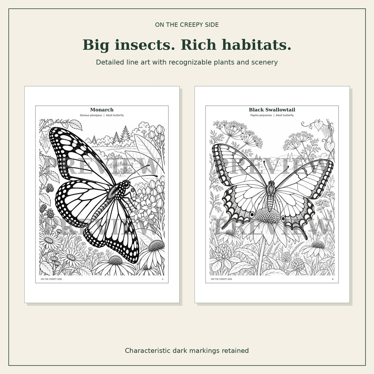 Butterflies & Caterpillars Coloring Book + Color Reference Guide | 28 Metamorphosis Coloring Pages | Printable PDF