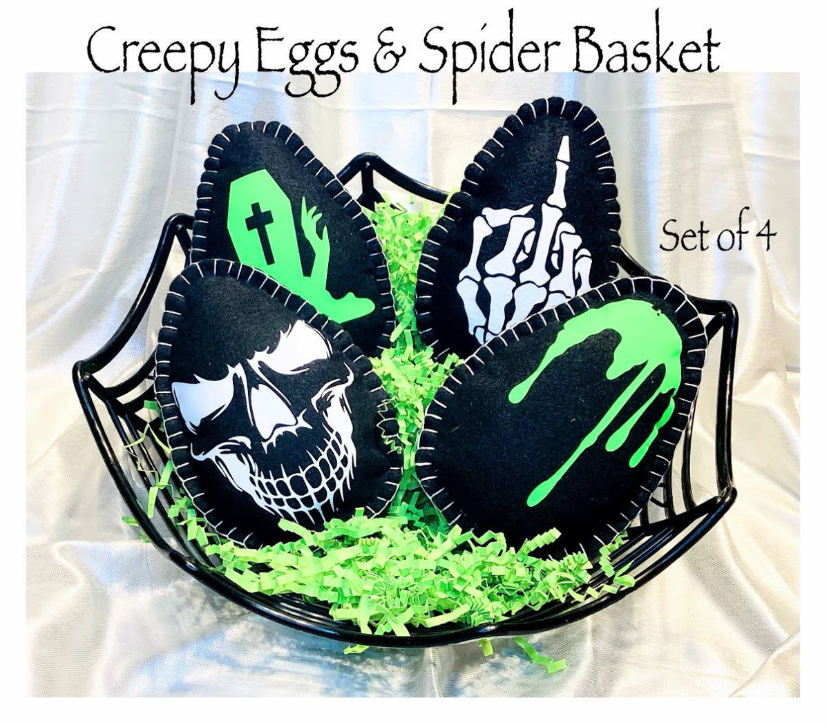 Creepy Easter Egg Set of 4 — Skeleton & Skull Designs — Gothic Easter Decor