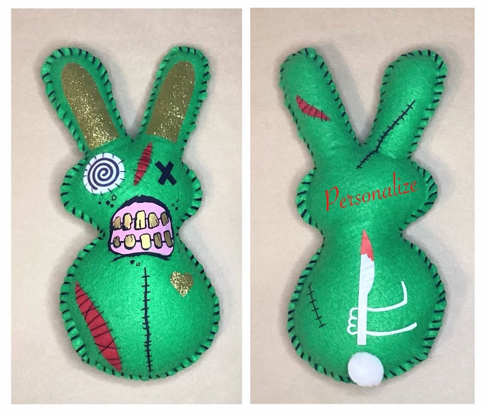 Large Creepy Green Zombie Bunny Plush – Personalized | With or Without Weapon