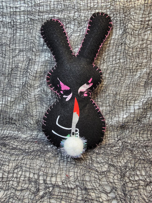 Crazy Zombie Killer Bunny Pixie - pink leopard and Black with 2 weapons - Made to order