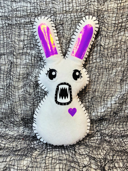 White & pink holographic Pixie Bunny with Large jaw cute eyes - Made to order
