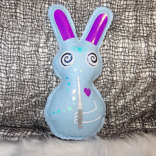 Magic baby blue Spell Bunny Plush – Handmade to order Gothic Pixie Art Dolls - Lite Blue