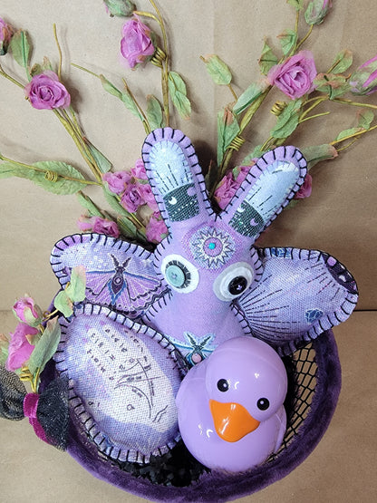 One-of-a-Kind Gothic Easter Basket with Handmade Bunny, Eggs & Candy-Filled Duck