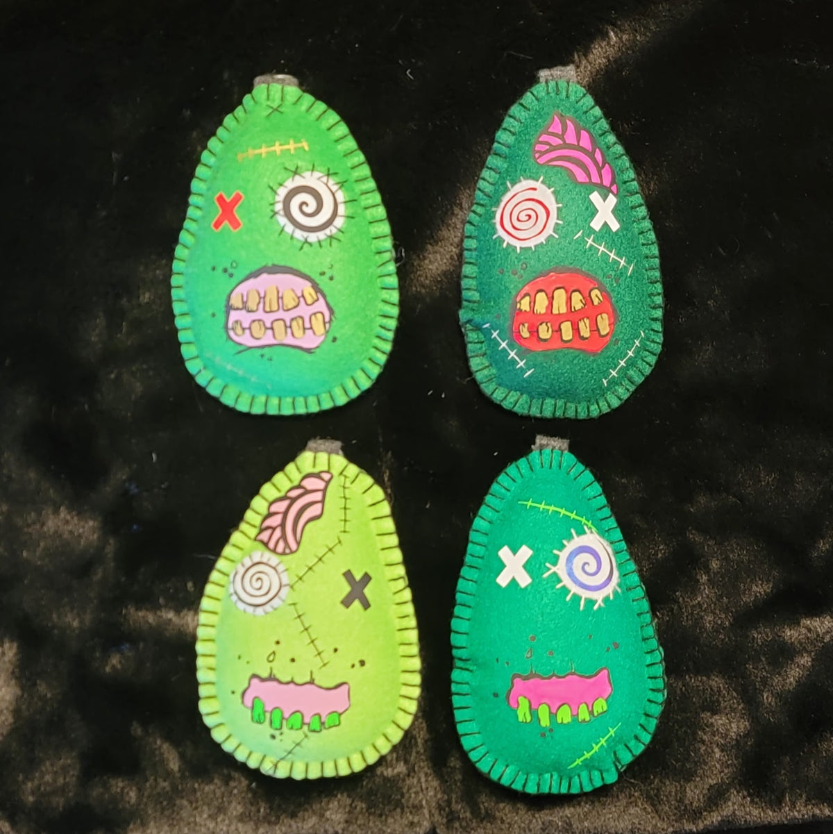 Green Zombie Egg Plush Keychain – Creepy Cute Handmade Ornament - Ready to Ship