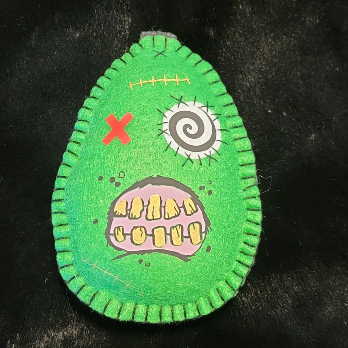 Green Zombie Egg Plush Keychain – Creepy Cute Handmade Ornament - Ready to Ship