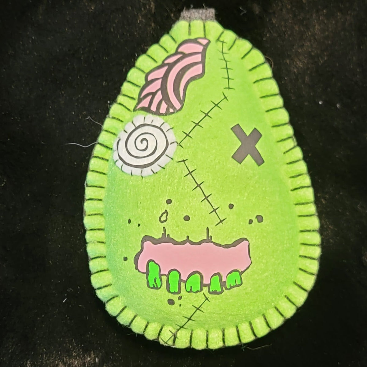 Green Zombie Egg Plush Keychain – Creepy Cute Handmade Ornament - Ready to Ship
