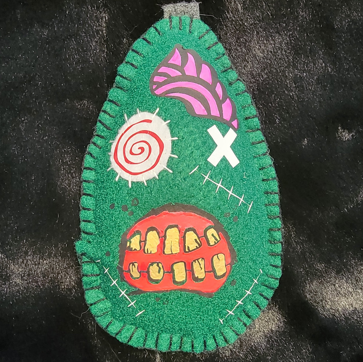 Green Zombie Egg Plush Keychain – Creepy Cute Handmade Ornament - Ready to Ship