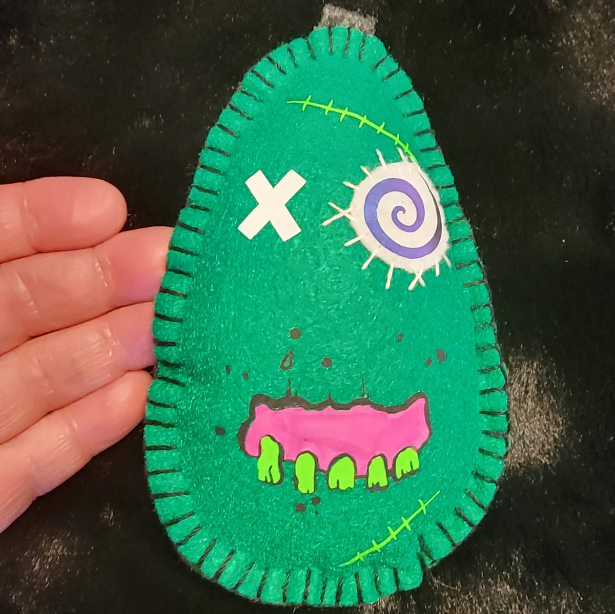 Green Zombie Egg Plush Keychain – Creepy Cute Handmade Ornament - Ready to Ship