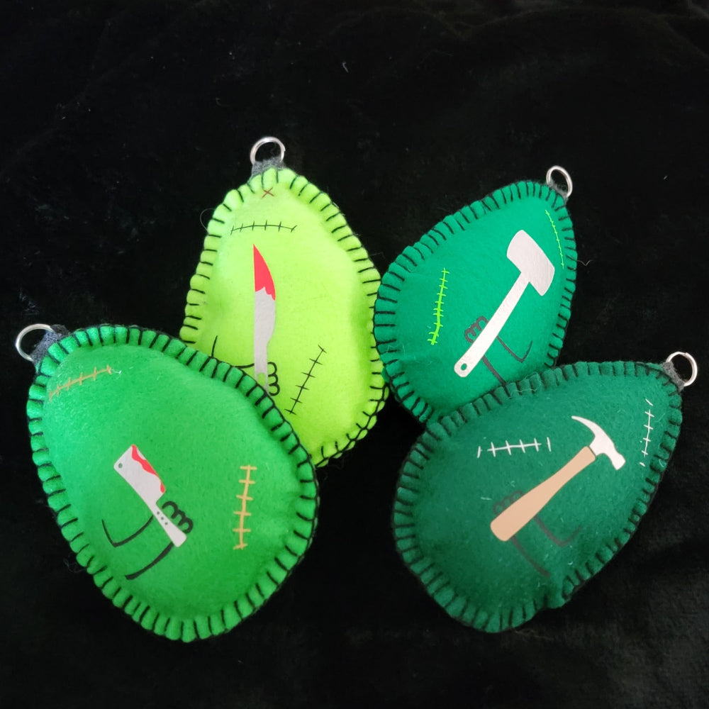 Green Zombie Egg Plush Keychain – Creepy Cute Handmade Ornament - Ready to Ship