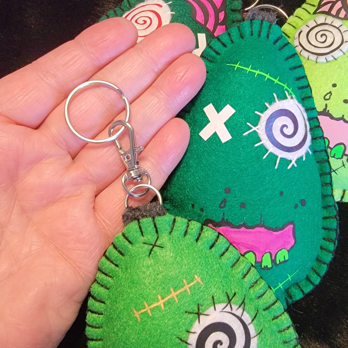 Green Zombie Egg Plush Keychain – Creepy Cute Handmade Ornament - Ready to Ship