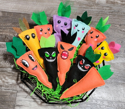 Handmade Creepy Black Carrot Creature plush, keychain, bag charm - Made to order