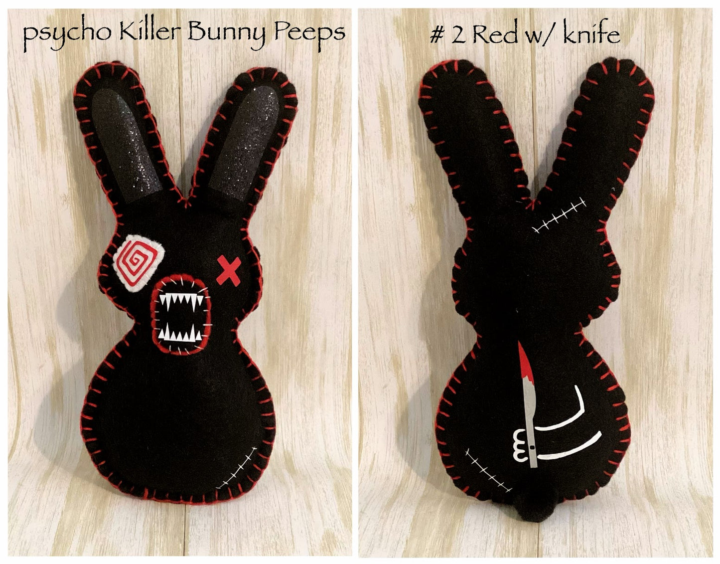 Psycho Killer Bunny Peep #2 Red stitches w/Bloody Knife - Creepy easter Bunny