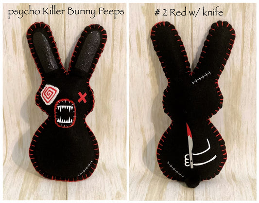 Psycho Killer Bunny Peep #2 Red stitches w/Bloody Knife - Creepy easter Bunny