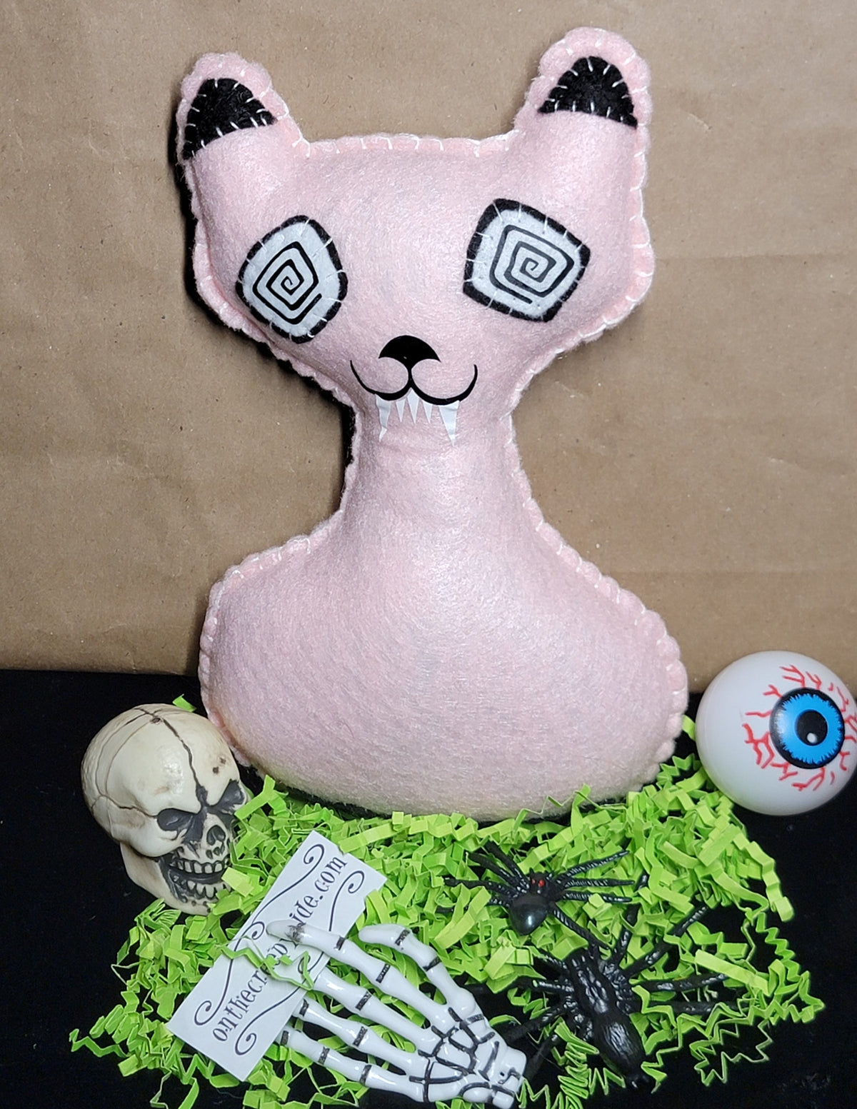Handmade baby pink Hipno Killer Kitty cat plush ready to ship