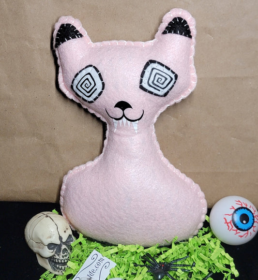 Handmade baby pink Hipno Killer Kitty cat plush ready to ship