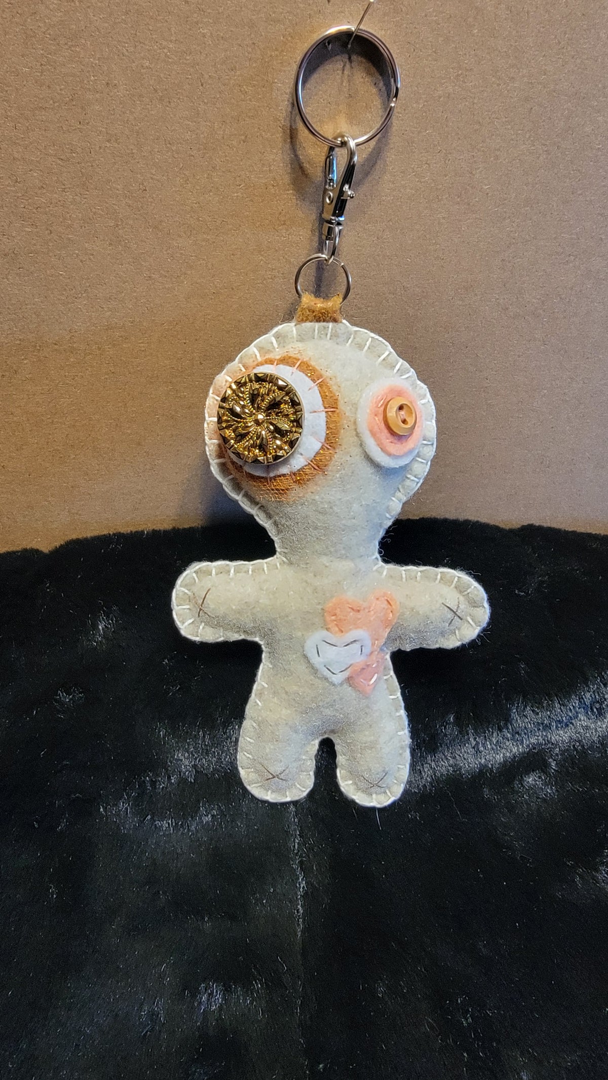 Handmade Button-Eyed Stitchling plush charm for collectors