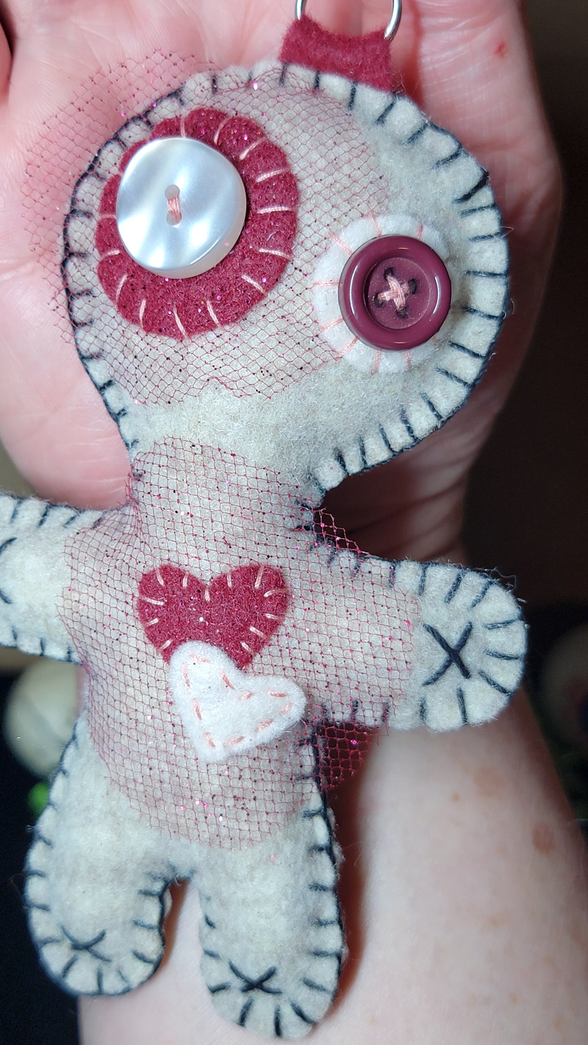 Alternate view of a handmade creepy-cute Mini Stitchling plush charm