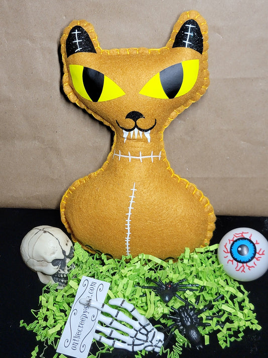 Handmade creepy killer kitty cat plush front view