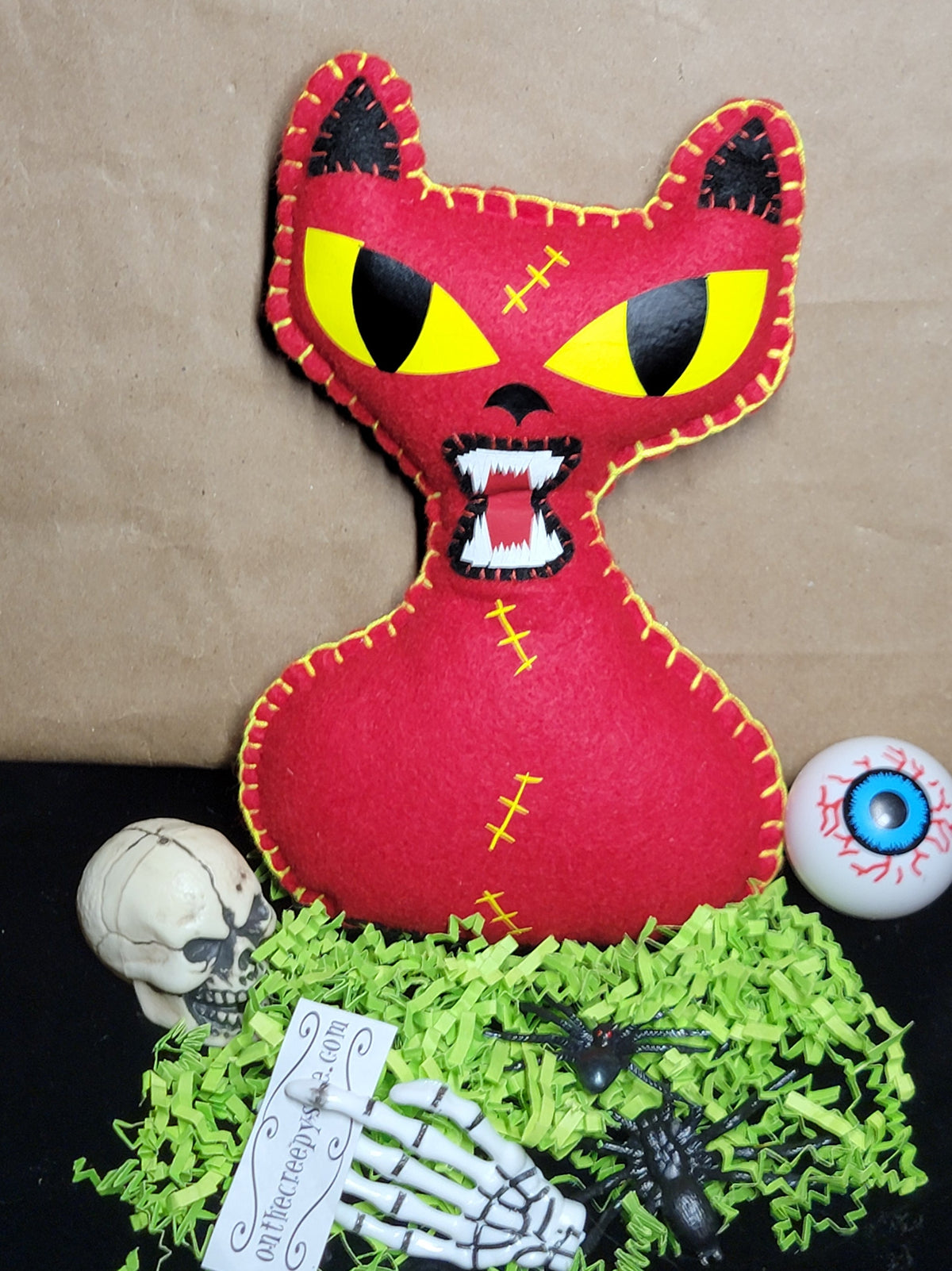 Handmade red creepy killer cat plush ready to ship