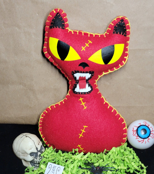  Handmade red creepy killer cat plush ready to ship