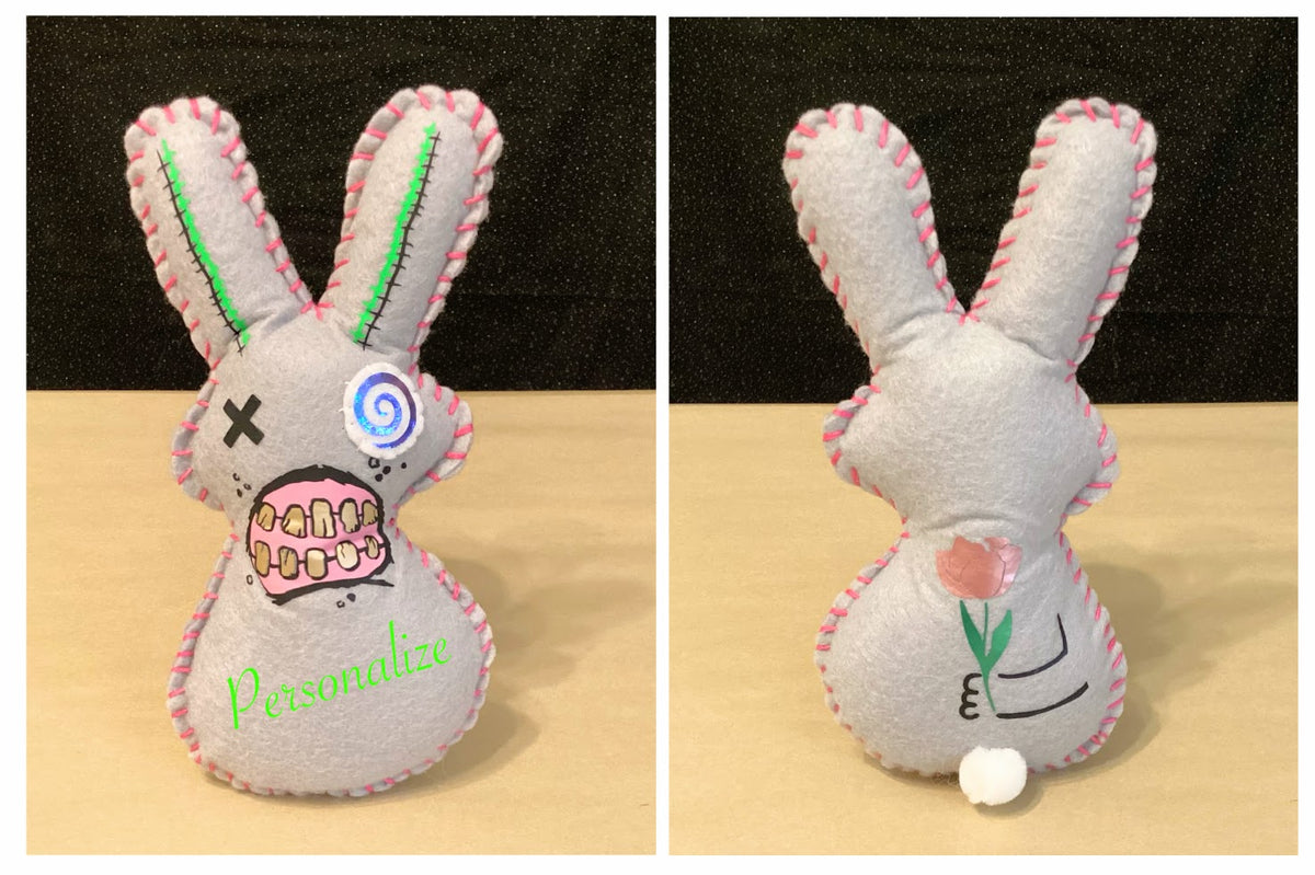 Large Handmade Grey Zombie bunny Plush - Creepy easter bunny - made to order