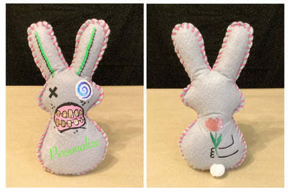 Large Handmade Grey Zombie bunny Plush - Creepy easter bunny - made to order