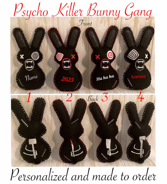 Psycho Killer Bunny Gang each holding a weaon behid there back