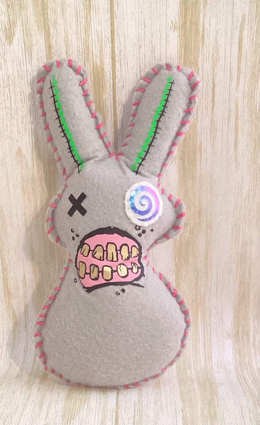 Large Handmade Grey Zombie bunny Plush - Creepy easter bunny - made to order
