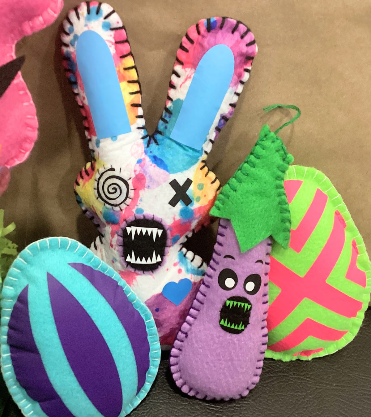 Creepy Eggplant Creature – Easter basket filler, Handmade Felt Plush - Ready to Ship