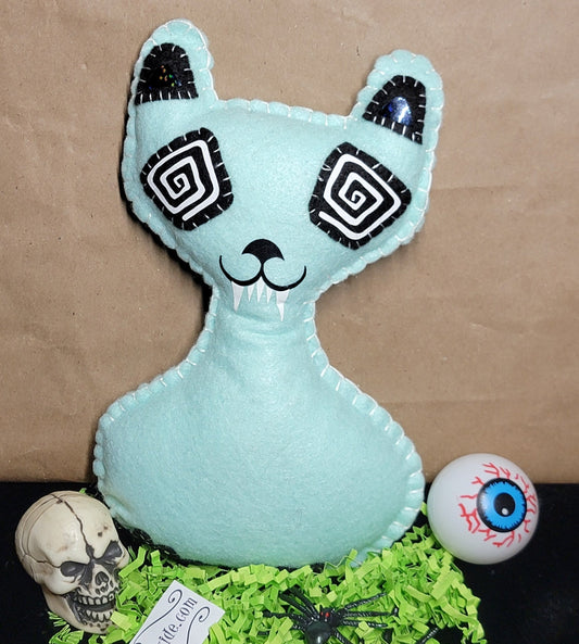 Handmade mint green Hipno Killer Kitty cat plush ready to ship