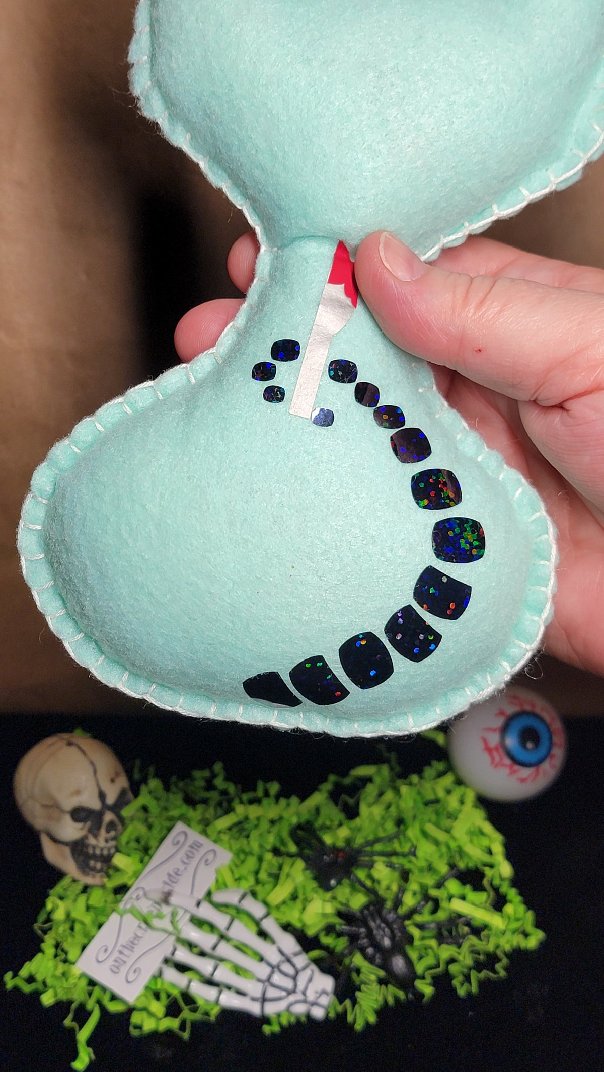 Mint green horror cat plush handmade by On The Creepy Side