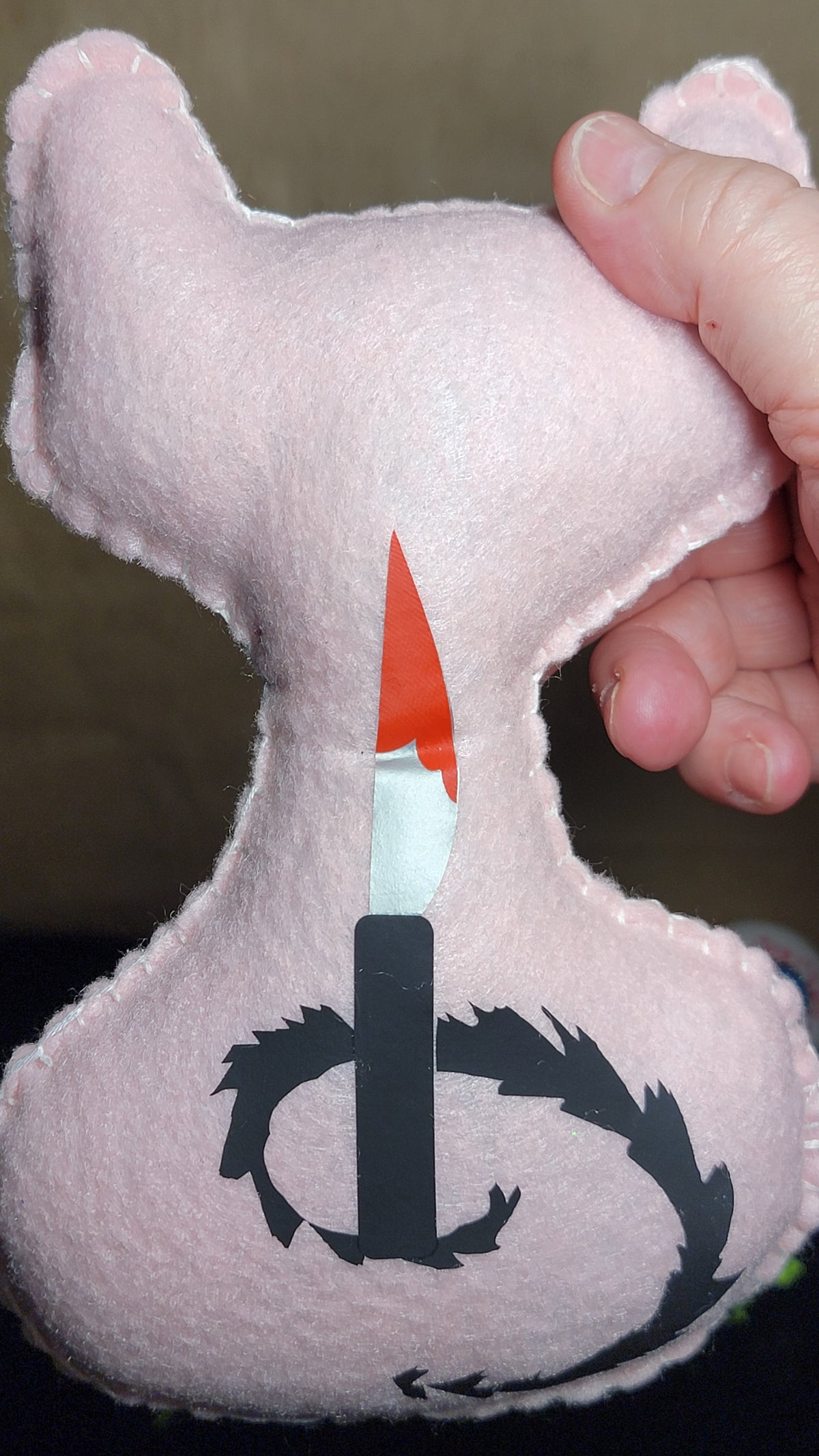 Baby pink horror cat plush handmade by On The Creepy Side