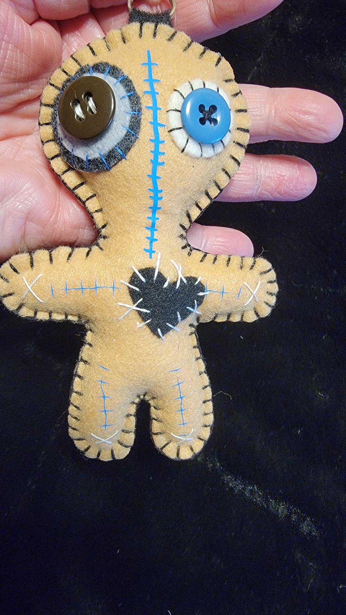 One-of-a-kind Button-Eyed Stitchling handmade felt bag charm