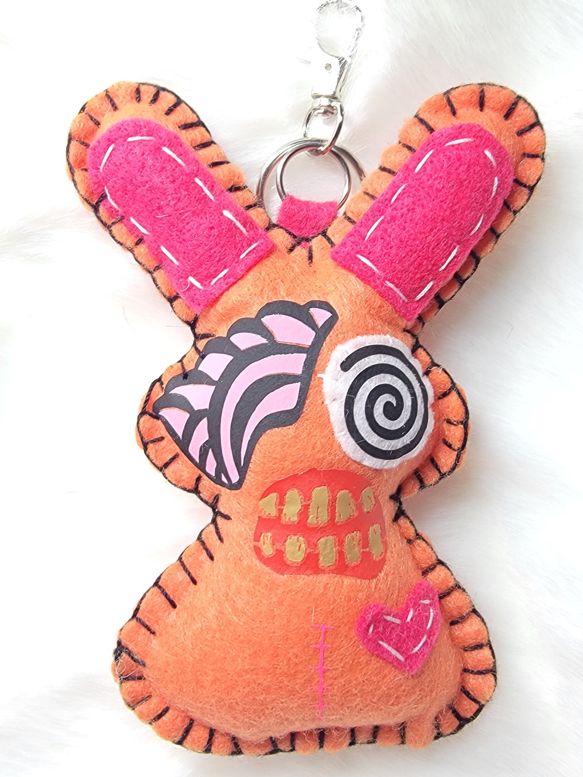 OOAK Mini Zombie Brains  Bunny Plush keychain / bag charm - Handmade - Ready to ship