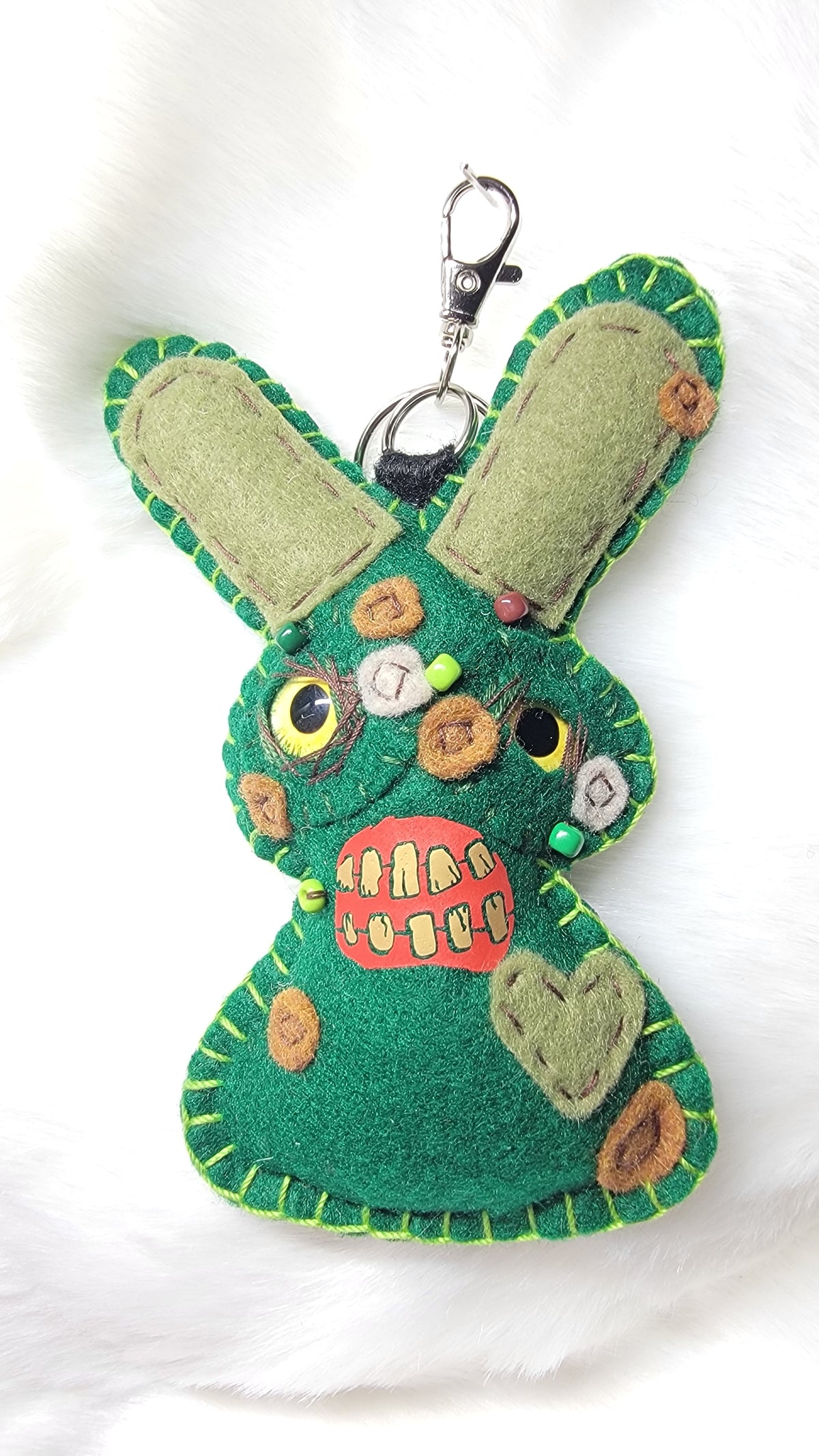 OOAK Mini Zombie Bunny Plush keychain / bag charm - Handmade - Ready to ship