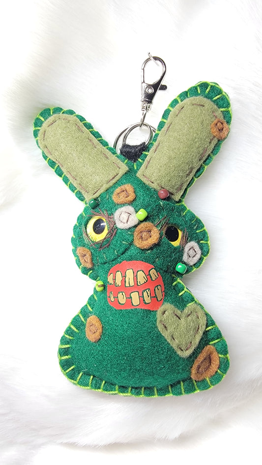 OOAK Mini Zombie Bunny Plush keychain / bag charm - Handmade - Ready to ship