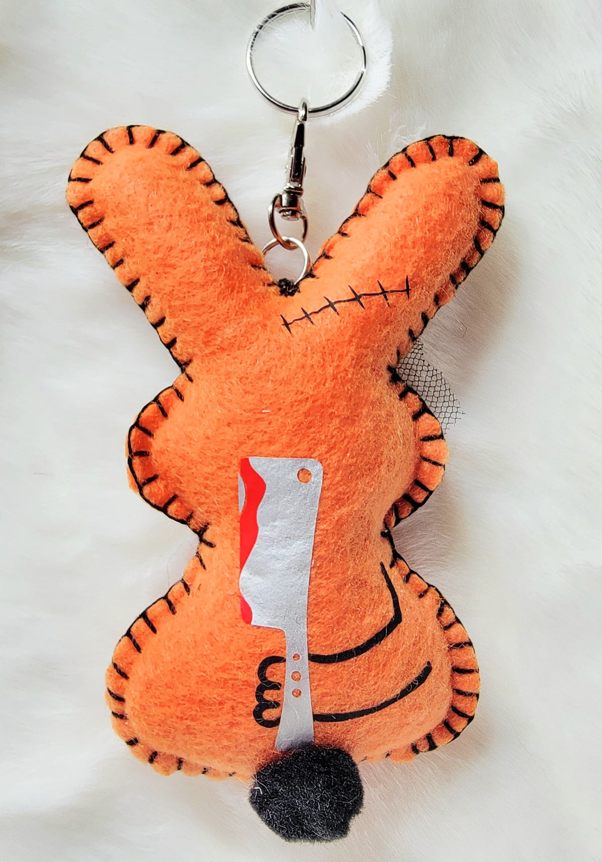 OOAK Mini creepy Bunny Plush with bloody cleaver keychain / bag charm - Handmade - Ready to ship