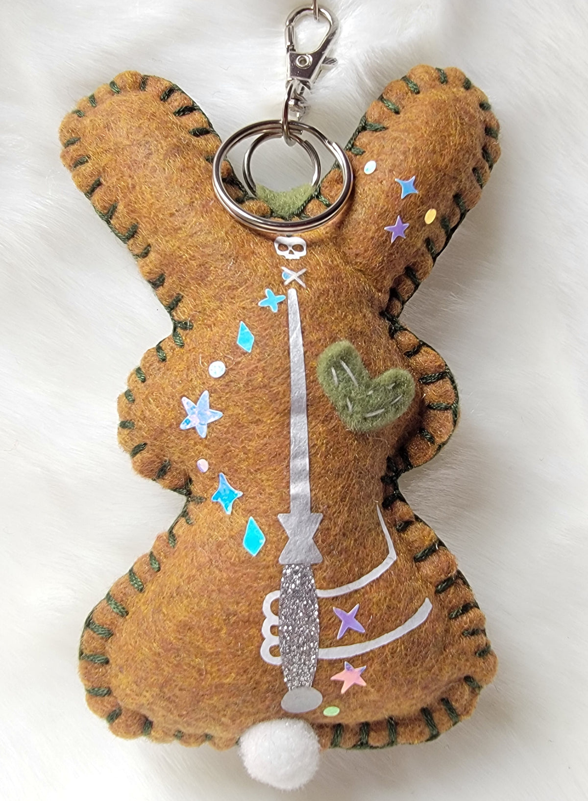 OOAK Mini magic wand Bunny Plush keychain / bag charm - Handmade - Ready to ship