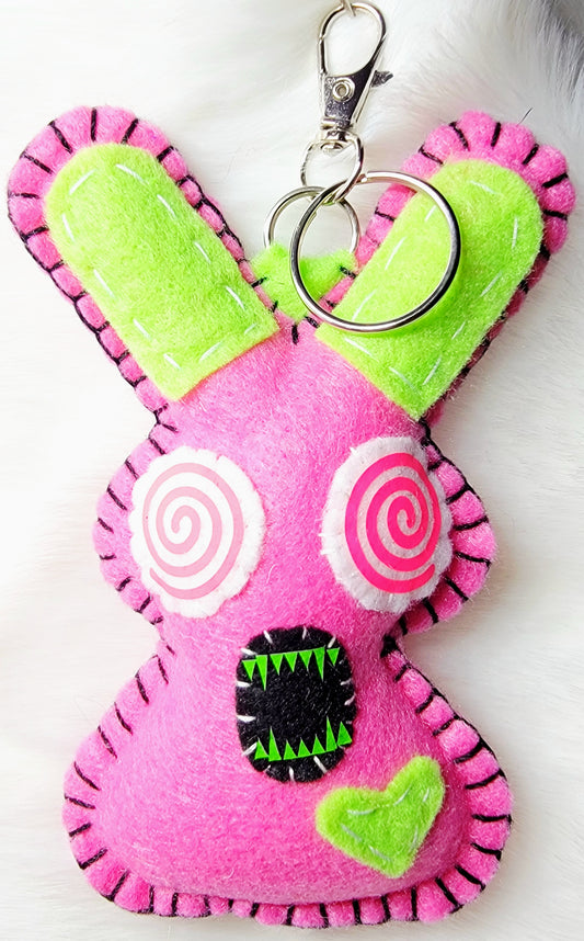 OOAK Mini Candy Pink Bunny Plush keychain / bag charm - Handmade - Ready to ship