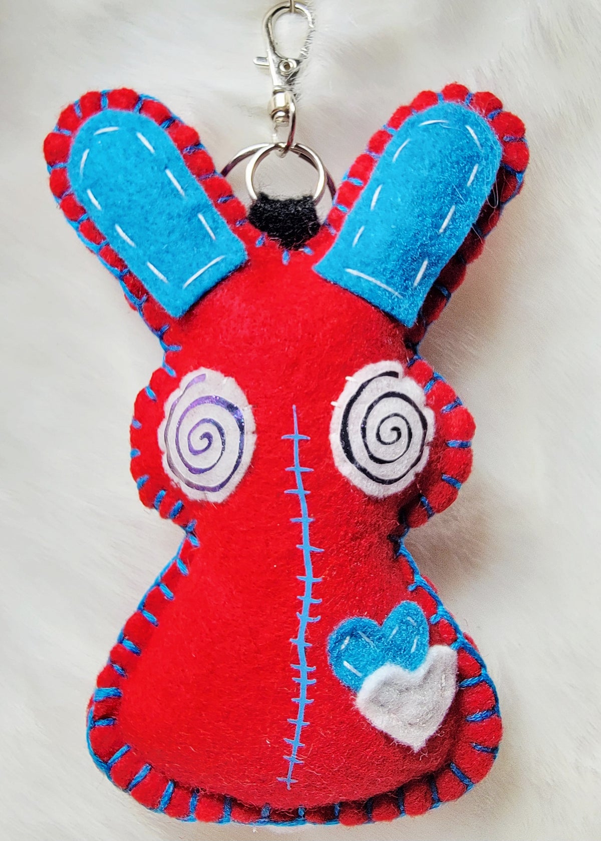 OOAK Mini Red Bunny Plush keychain / bag charm - Handmade - Ready to ship