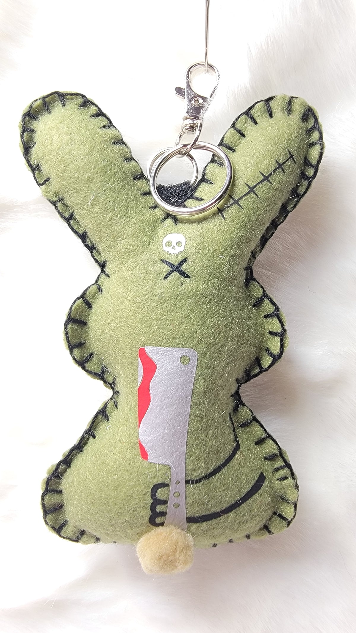 OOAK Mini Zombie Bunny Plush keychain / bag charm - Handmade - Ready to ship