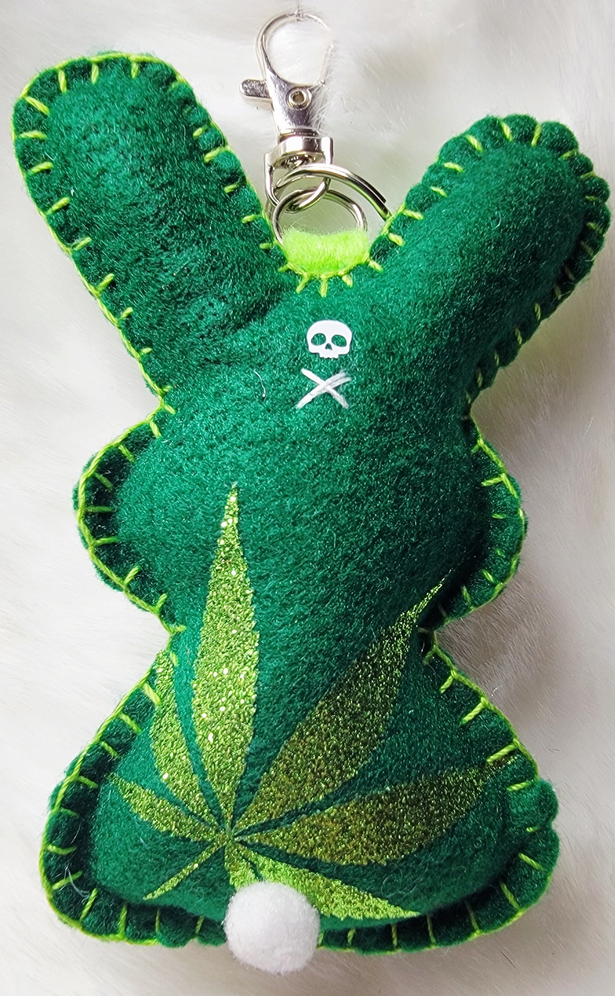 OOAK Mini weed leaf  Bunny Plush keychain / bag charm - Handmade - Ready to ship