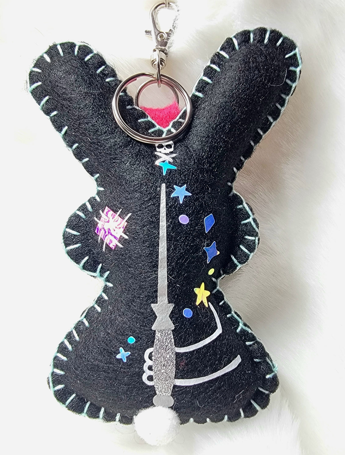 OOAK Mini magic wand Bunny Plush keychain / bag charm - Handmade - Ready to ship