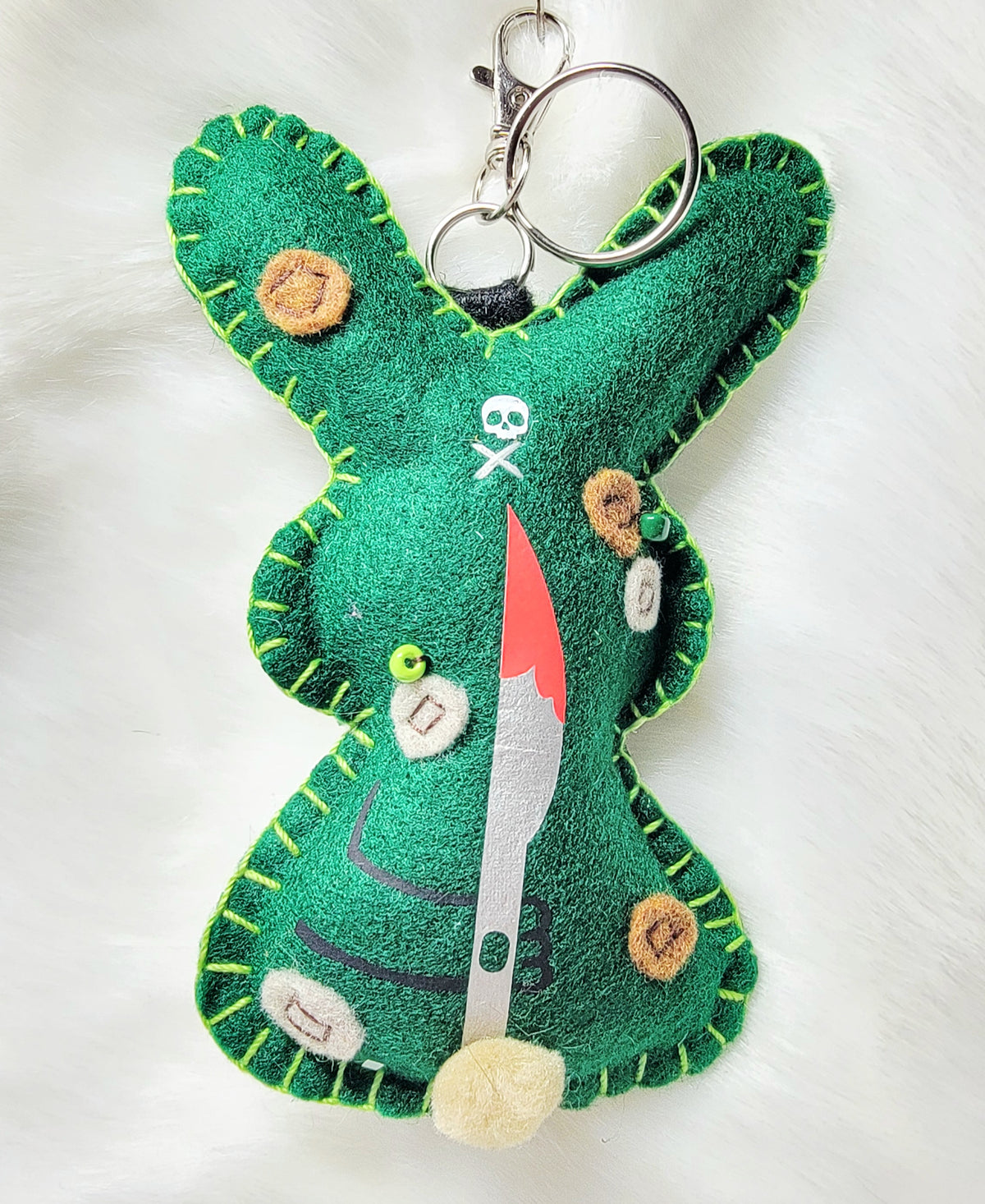 OOAK Mini Zombie Bunny Plush keychain / bag charm - Handmade - Ready to ship