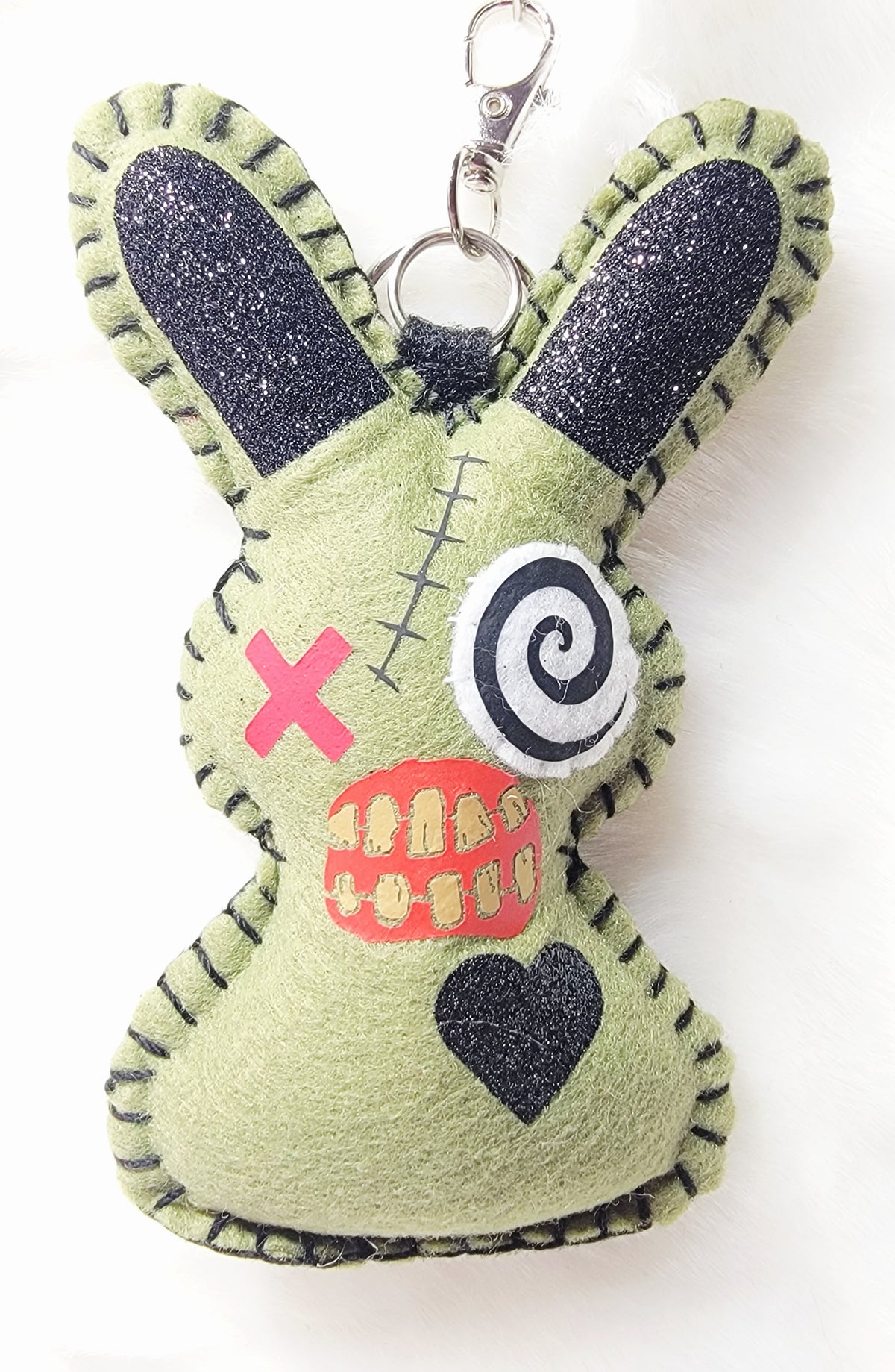 OOAK Mini Zombie Bunny Plush keychain / bag charm - Handmade - Ready to ship