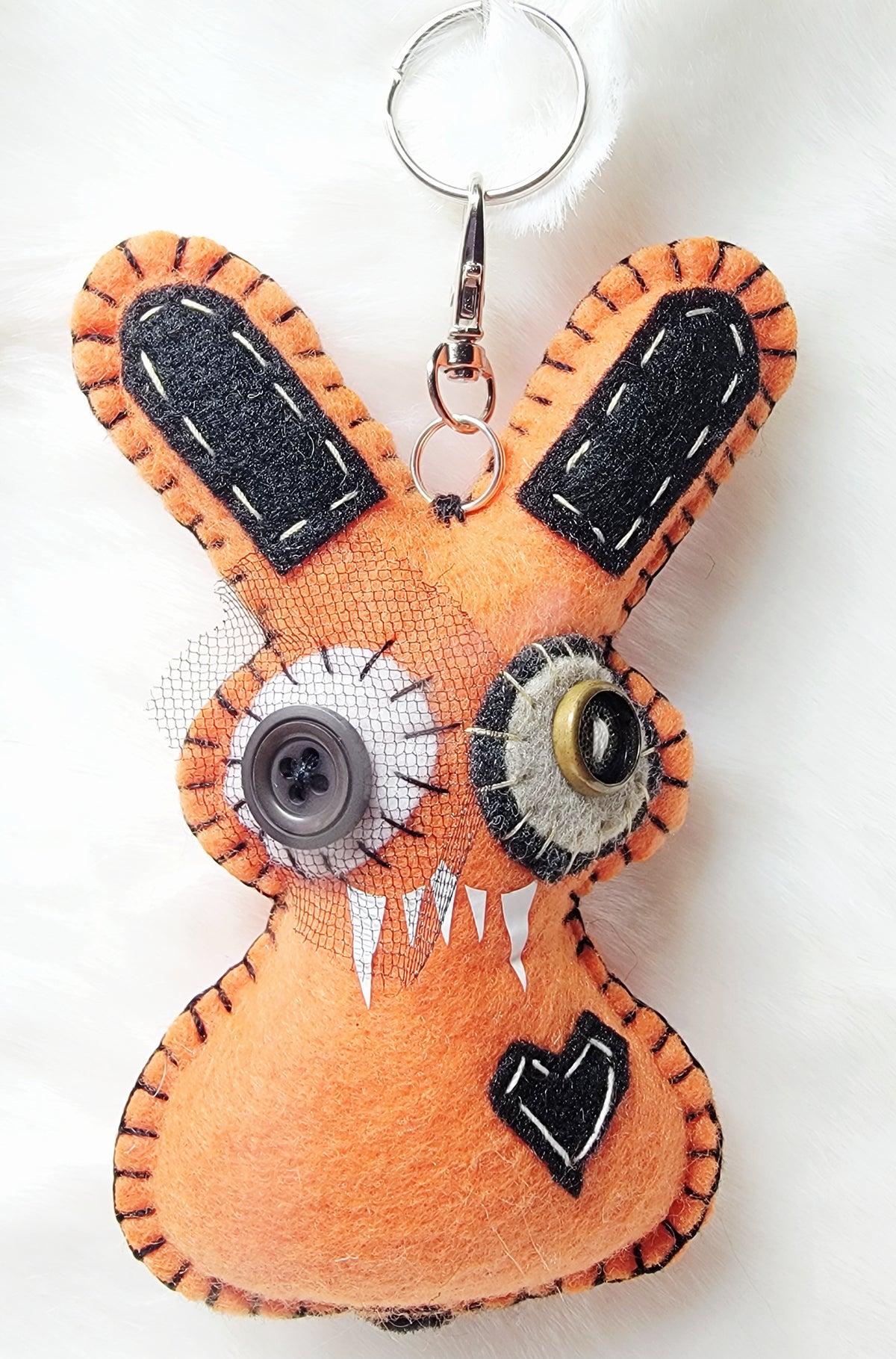 OOAK Mini creepy Bunny Plush with bloody cleaver keychain / bag charm - Handmade - Ready to ship