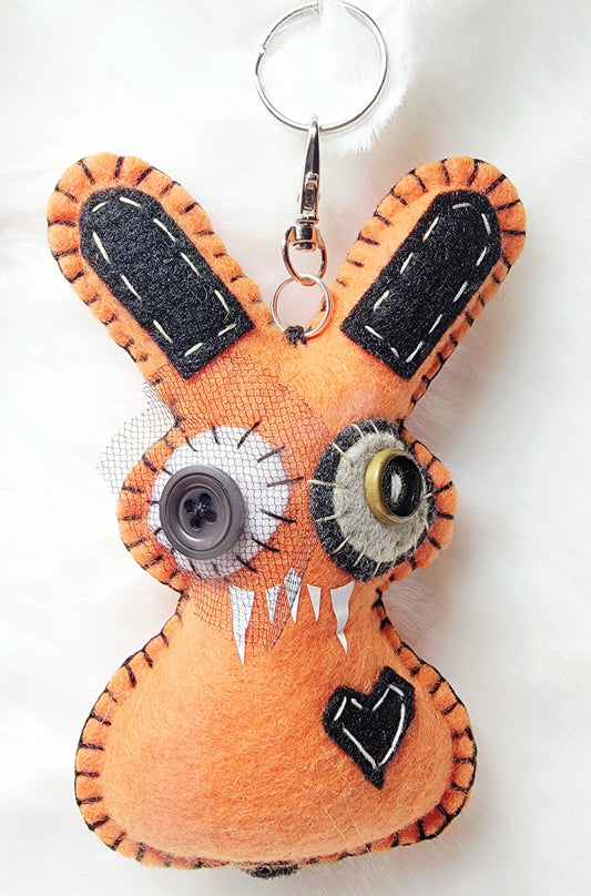 OOAK Mini creepy Bunny Plush with bloody cleaver keychain / bag charm - Handmade - Ready to ship